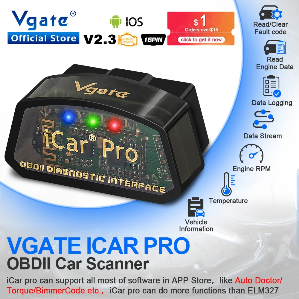Автомобильный диагностический сканер Vgate iCar Pro elm327 V2.3 OBD 2 OBD2, Wi-Fi Bluetooth 4,0 для IOS, сканер ODB2 PK ELM 327 V1 5