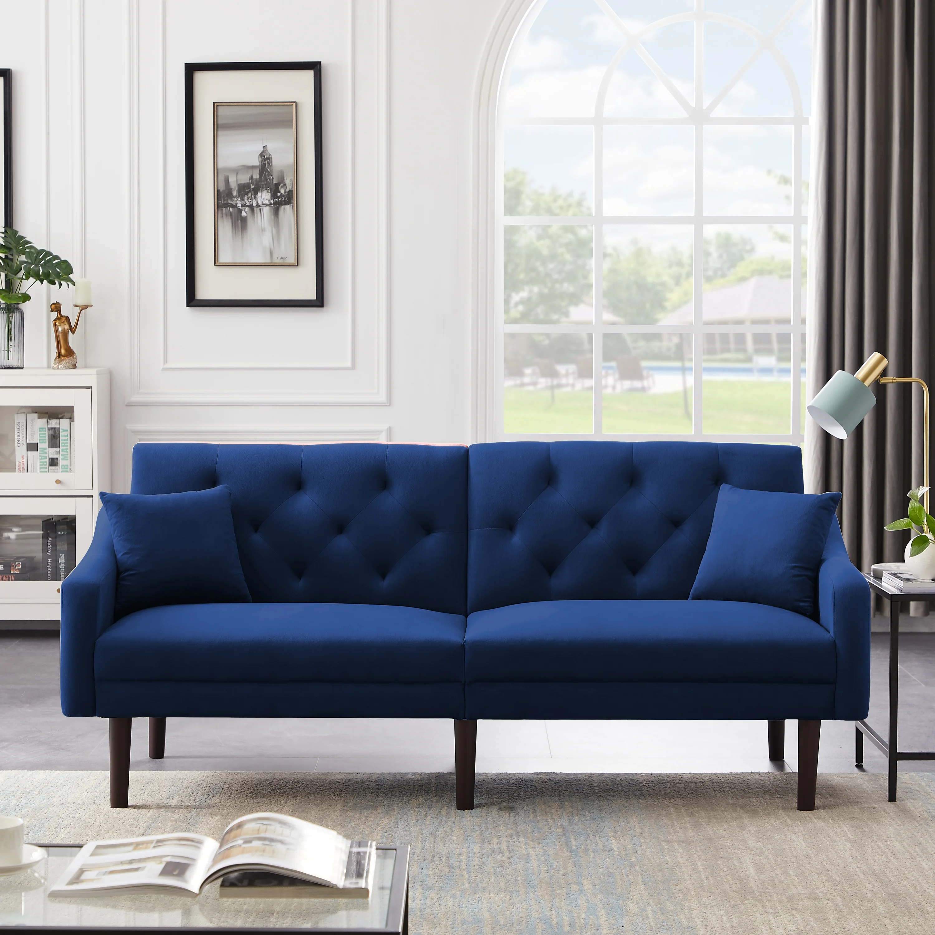 

Sofa Sleeper Blue Velvet With 2 Pillows(same As W223s00381，w223s00953)