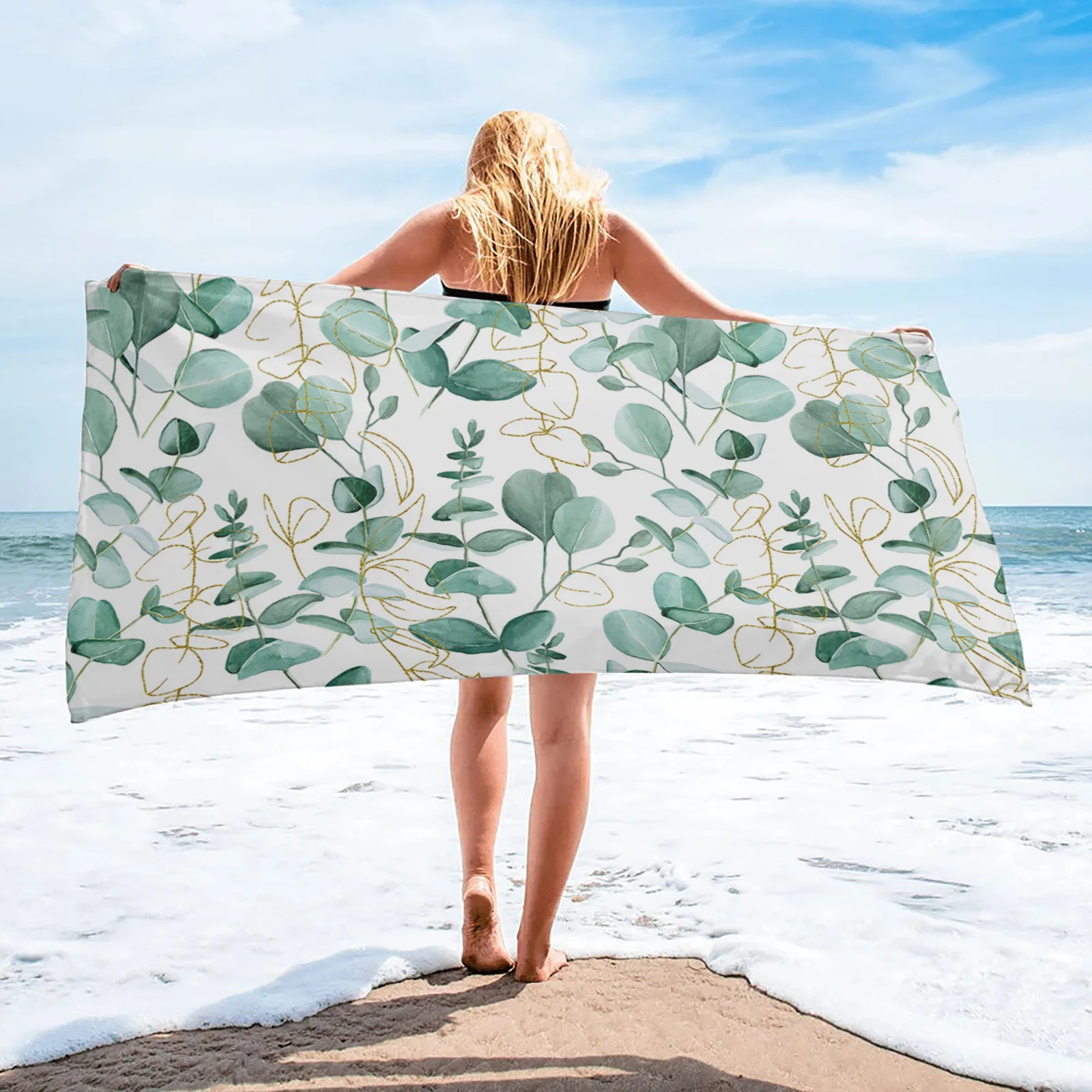 

Летнее абстрактное банное полотенце с листьями эвкалипта для взрослых, спортивное банное полотенце из микрофибры для плавания, пляжное пол...
