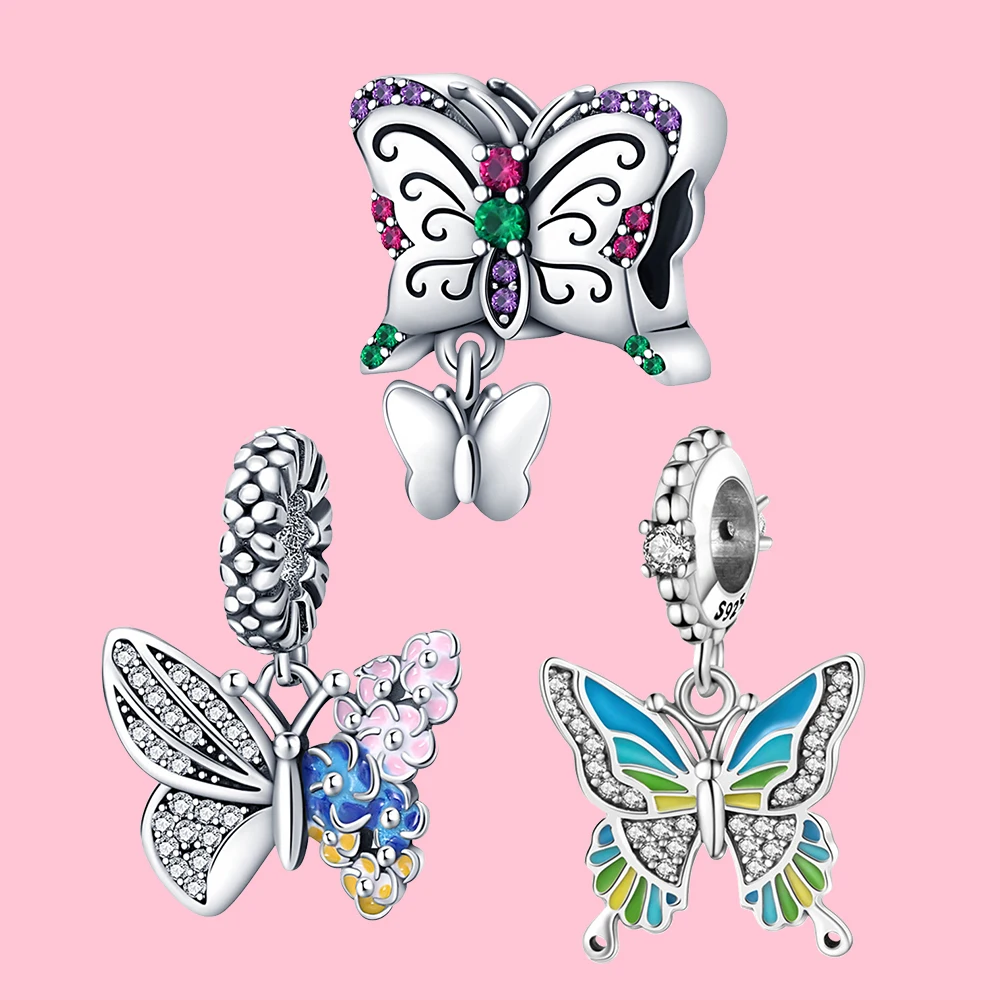 ChimS-Collection de bracelets et de colliers en argent 925 pour femme, papillon, pendentif, perles, bricolage, personnalité, cadeau de fête