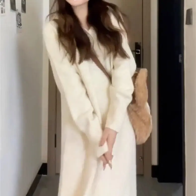 Новинка 2024 белое вязаное платье с капюшоном детская одежда длинные юбки на осень