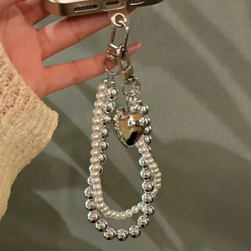 Простая жемчужная двойная цепочка для мобильного телефона ремешок с бантом из