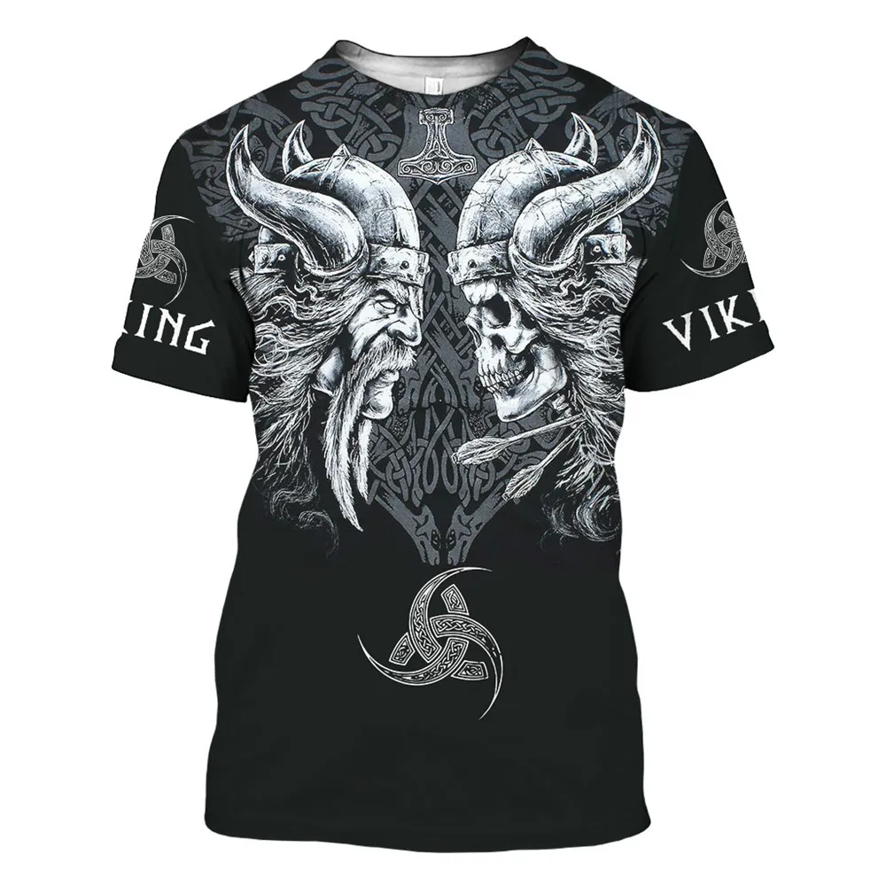 

2022 New Viking Print Symbol Fashion Men's T Shirt Summer Round Neck Short Sleeve Harajuku Street Hip Hop Men Women T Shirts