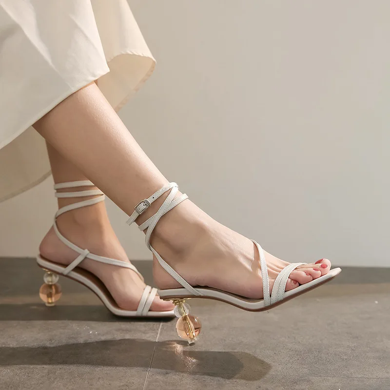 2021 New Women's Sandals Leather Square Toe Open Toe High Heels Women's Fashion Party Banquet Summer Women Sandals Zapatos Mujer