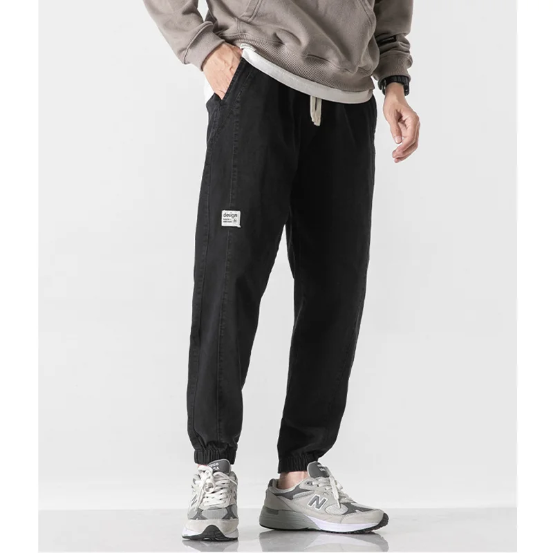 Men Clothing 2022 New Pattern Vintage Black Sports Pants Straight Cylinder Loose Lanyard Casual Pants Autumn and Winter Female