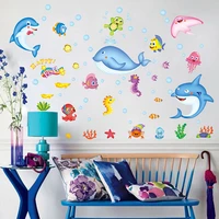 cartoon whale wall stickers kids room decoration underwater world decals murals vinyl self adhesive wallpapers removable