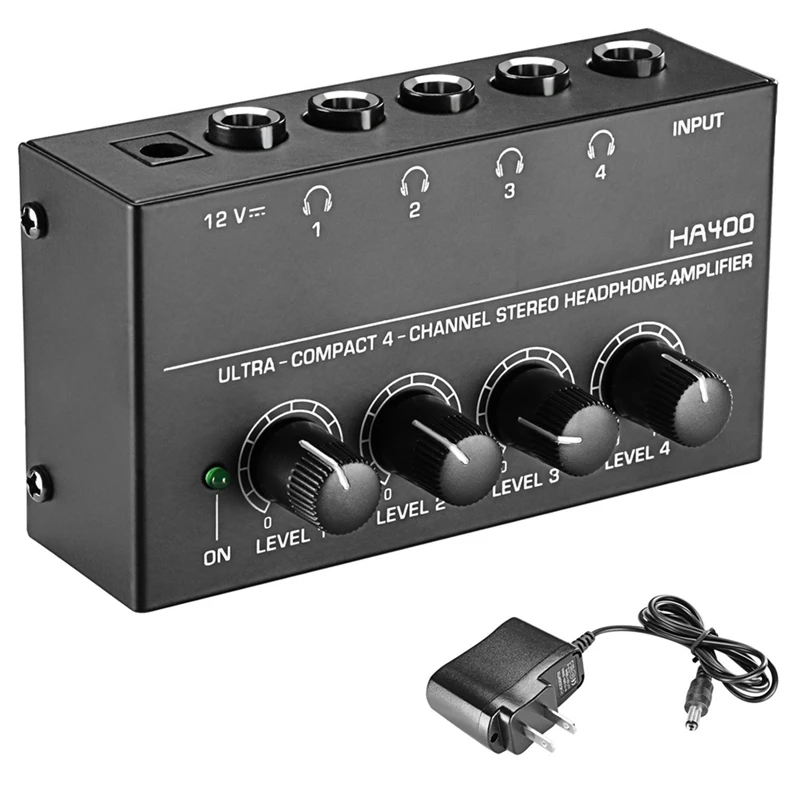 

4 Channels Mini Headphone Amplifier Black US Plug For Multiple Headphone Connections For Listening