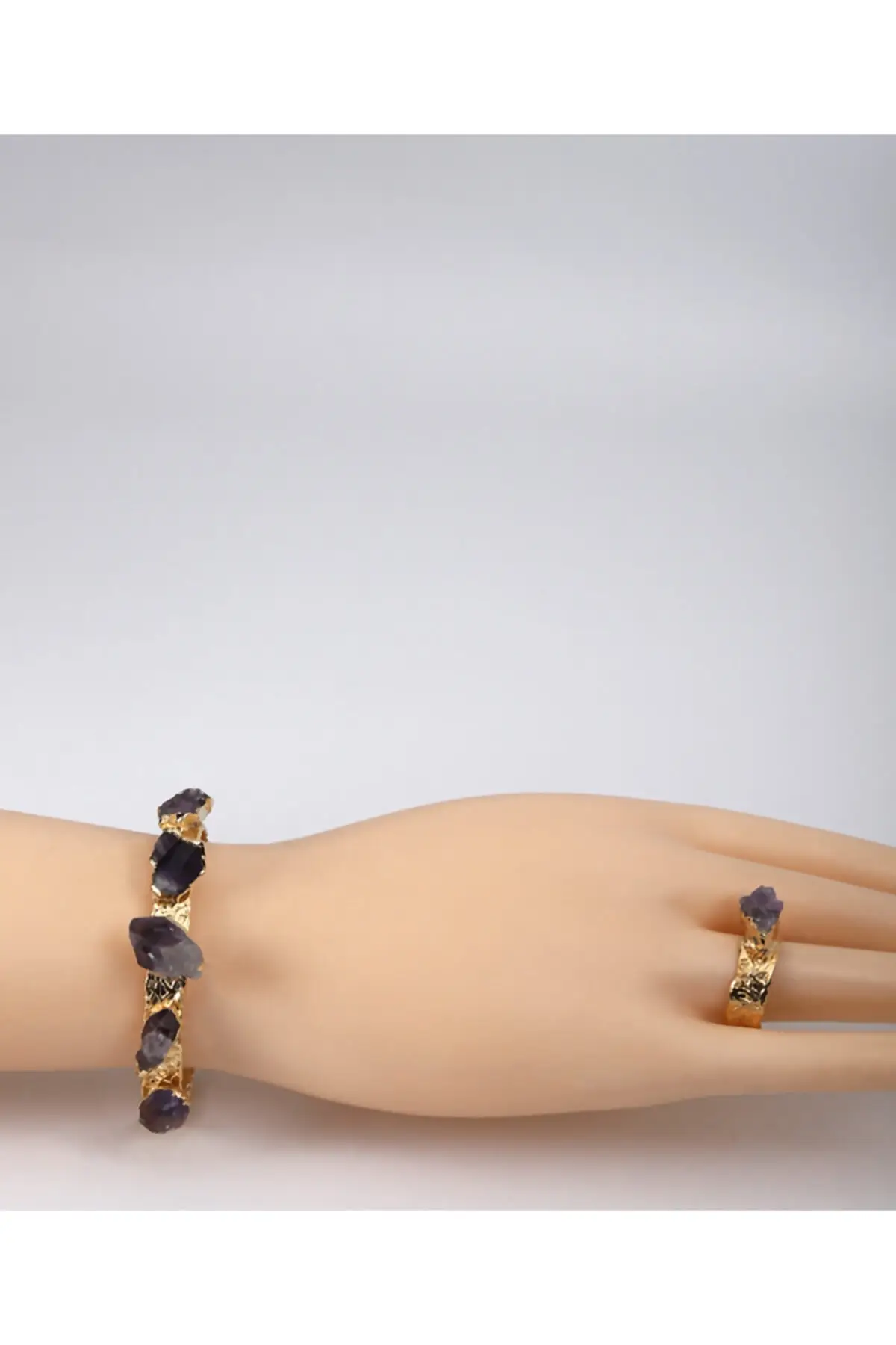 

Women's Fashion Jewelry Amethyst natural stone bracelet and ring sets