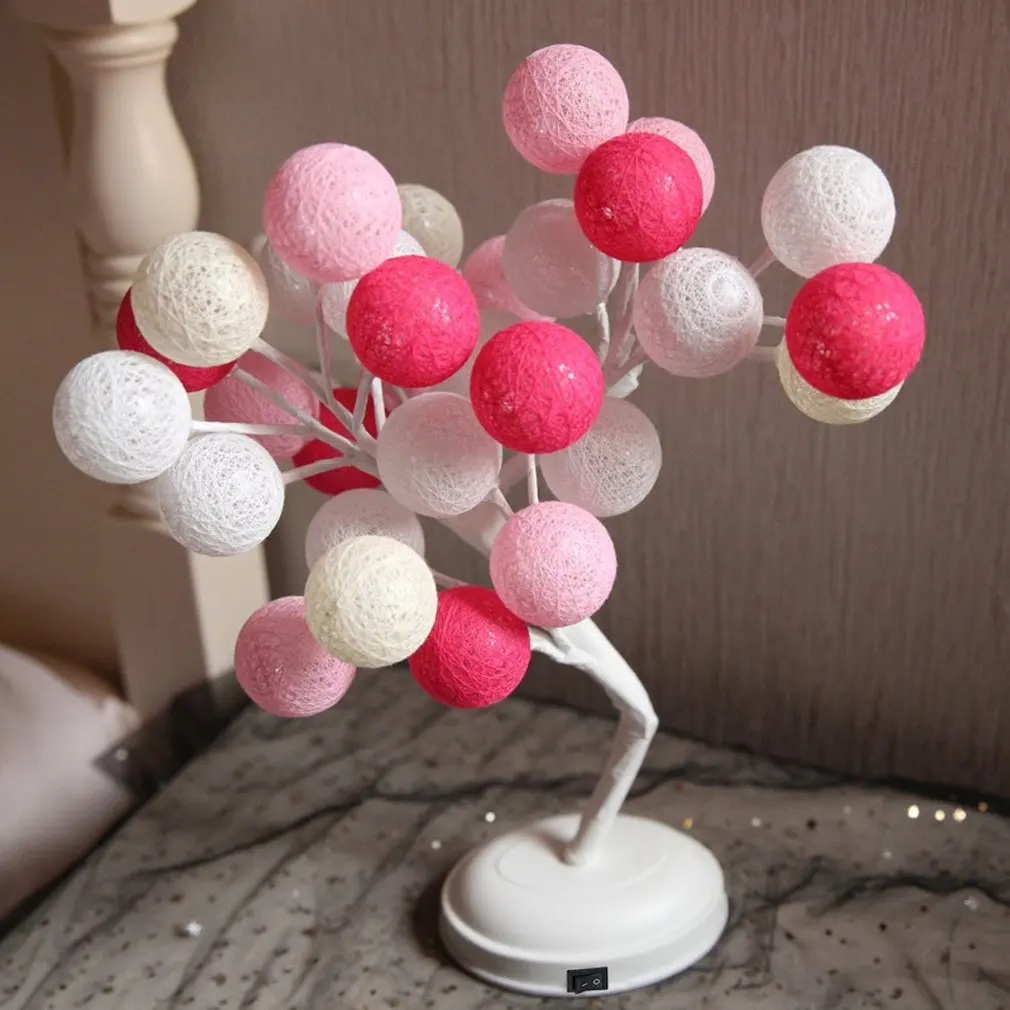 

24LED 32LEDs Battery or USB Power Cotton Ball Tree Night Light Table Lamp Desk Light for Festival Party Wedding Home Decor