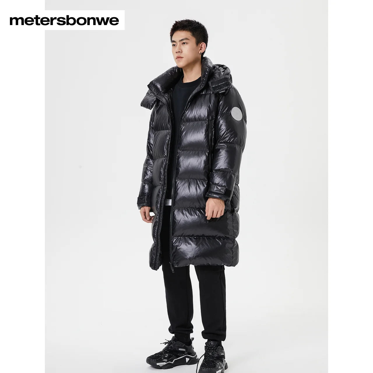 Metersbonwe Long Glossy Down Jacket Winter Men Hooded Thick Winter Down Coat Solid Fashion Overcoat Outerwear Warm Hat Detachabl