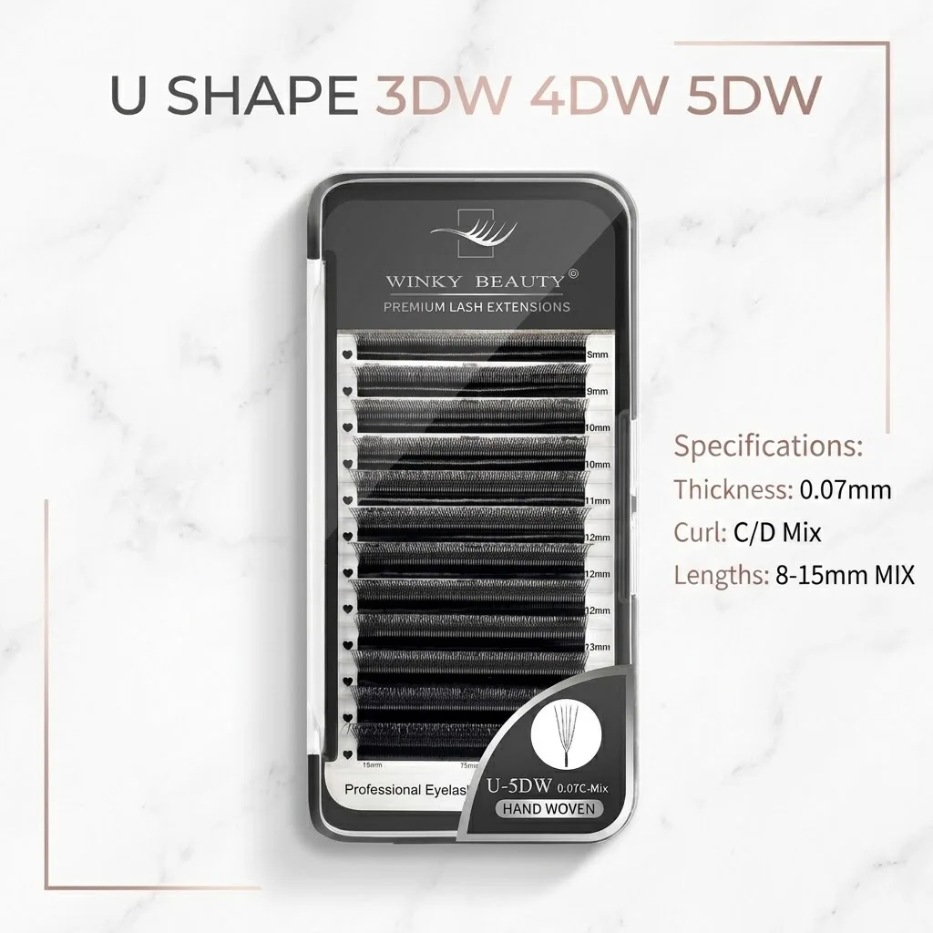 Фото winky beauty U3DW U4DW U5DW Ручной работы Матовые черные накладные ресницы Натуральные U-образной формы Премиум-качества Мягкие 0.07 Веерки W Bloom Lashes №1