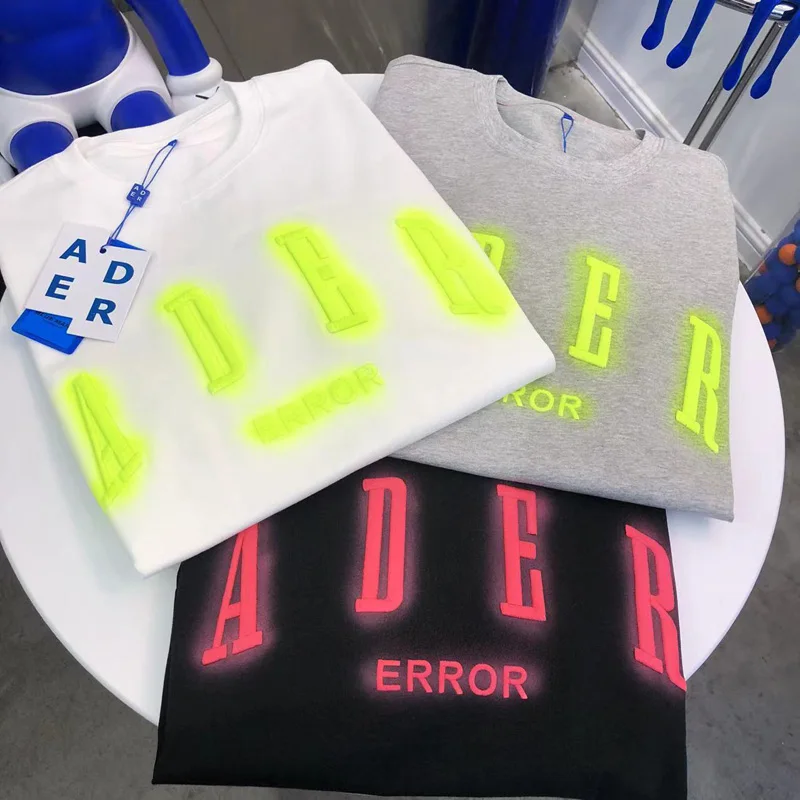 

Fluorescent Letter Embroidery ADER T-shirts White Pure Cotton 1:1 High Quality Oversize Short Sleeves