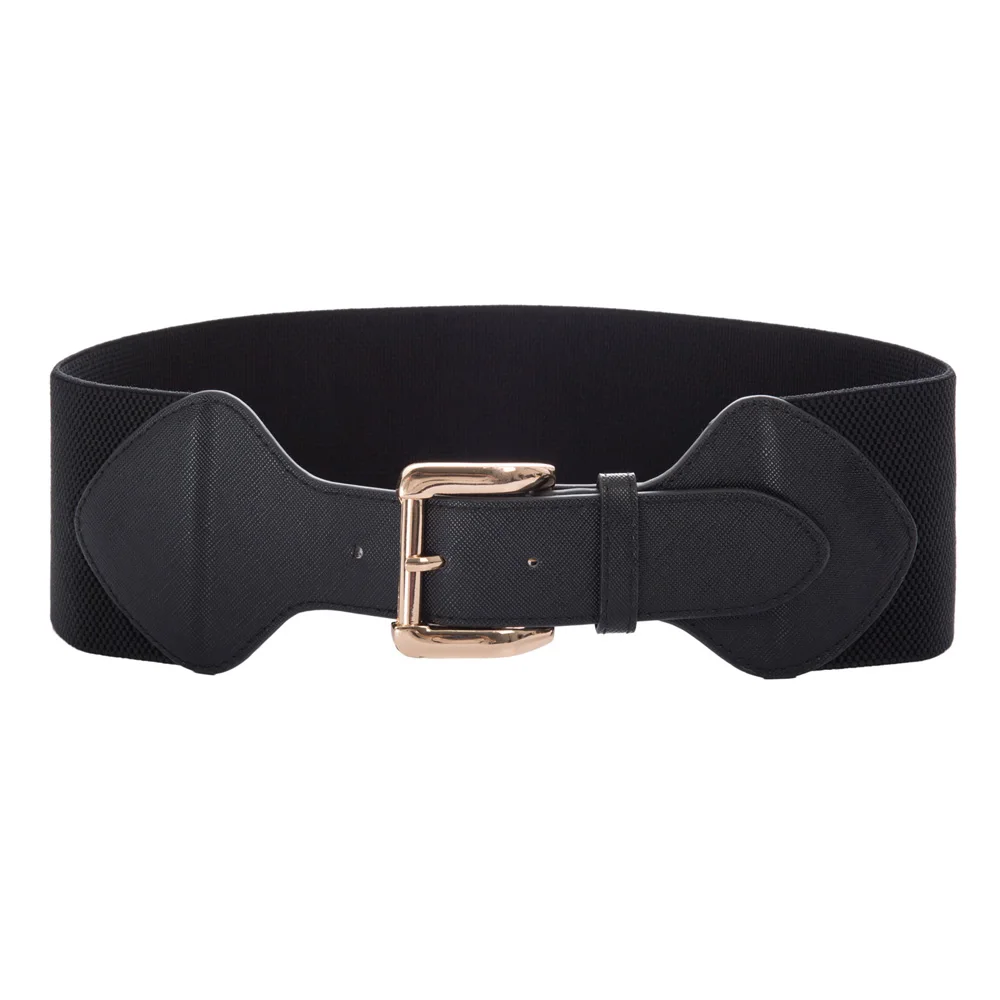

Women Ladies 7.5cm Classic Buckle Stretchy Elastic Waist Belt Waistband Retro Punk Gothic Girls Metal Buckle Stretchy Waist Belt