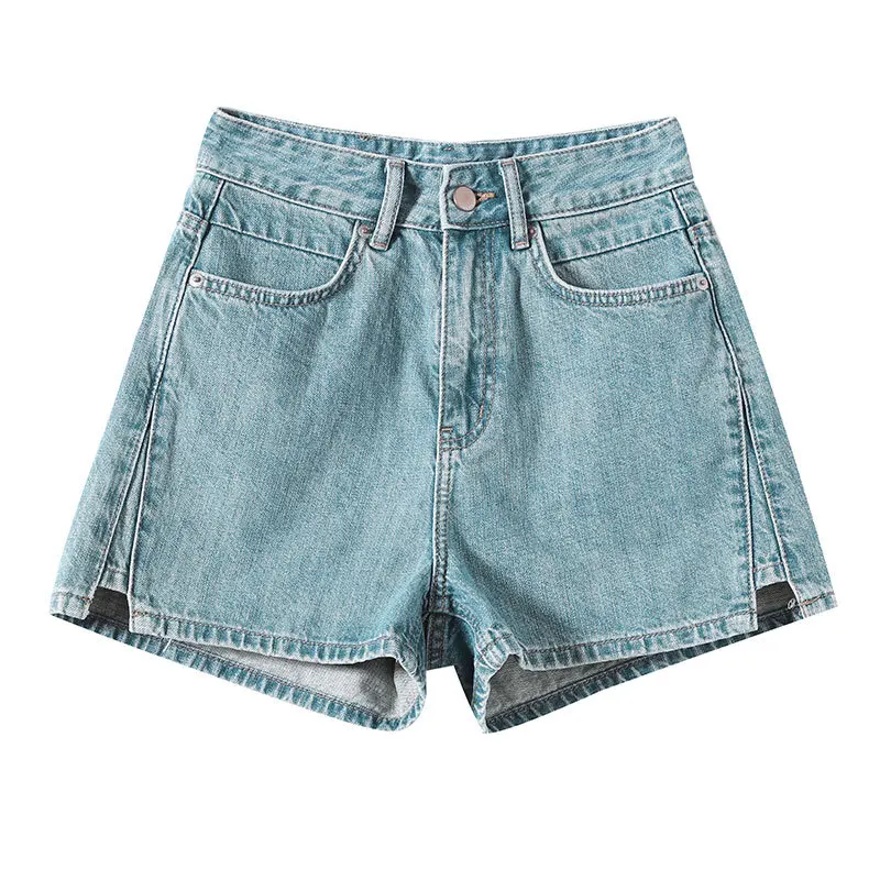Slit Denim Womens Shorts Summer Straight Loose Wide Leg Pants High Waist Curly Edge A-word Large Size Design Sense Booty Shorts