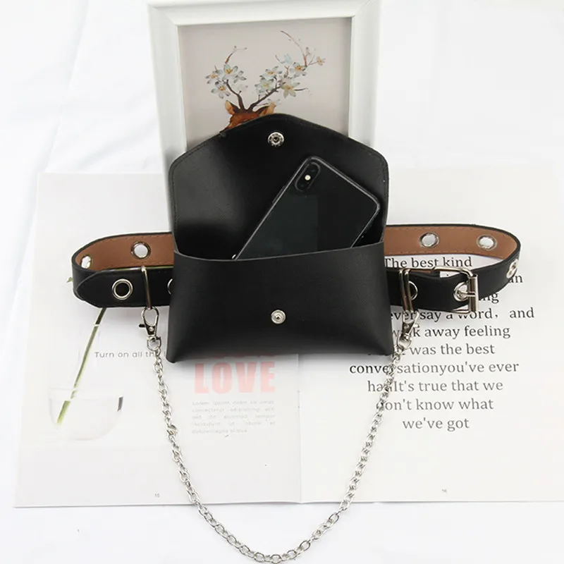 Pu Leather Waist Bag Women Belt Messenger Bags Belt Bag Girl Crossbody Waist Bags With Belt Chain Mobile Phone Bag Purse Clutch