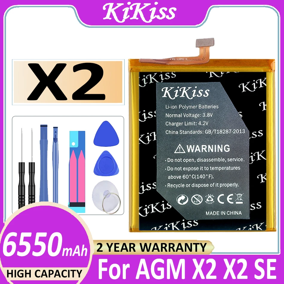 

X 2 6550mAh KiKiss Battery For AGM X2 SE Replacement Batterij Batteria + Free Tools