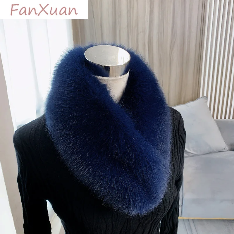 

Luxury Fur Winter Scarf Woman Thick Plush Neckerchief Solid Color Scarves for Women Neck Warmer Fox Fur Collar Snood Stole