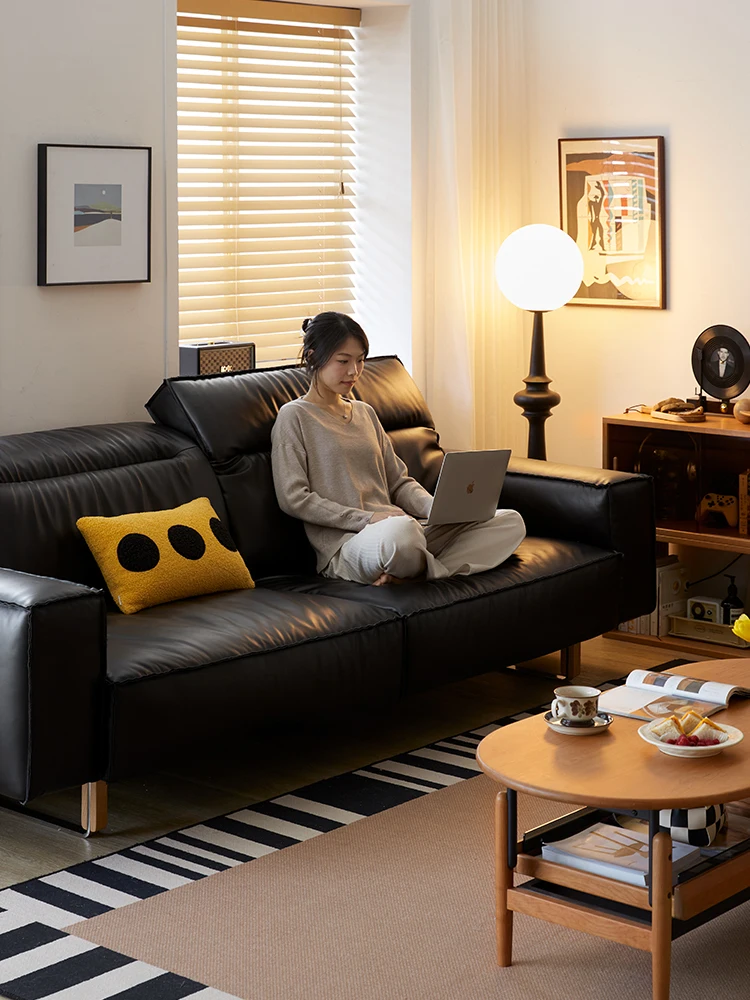 Диваны из натуральной кожи в стиле ретро черная верхняя часть воловьей с высокой