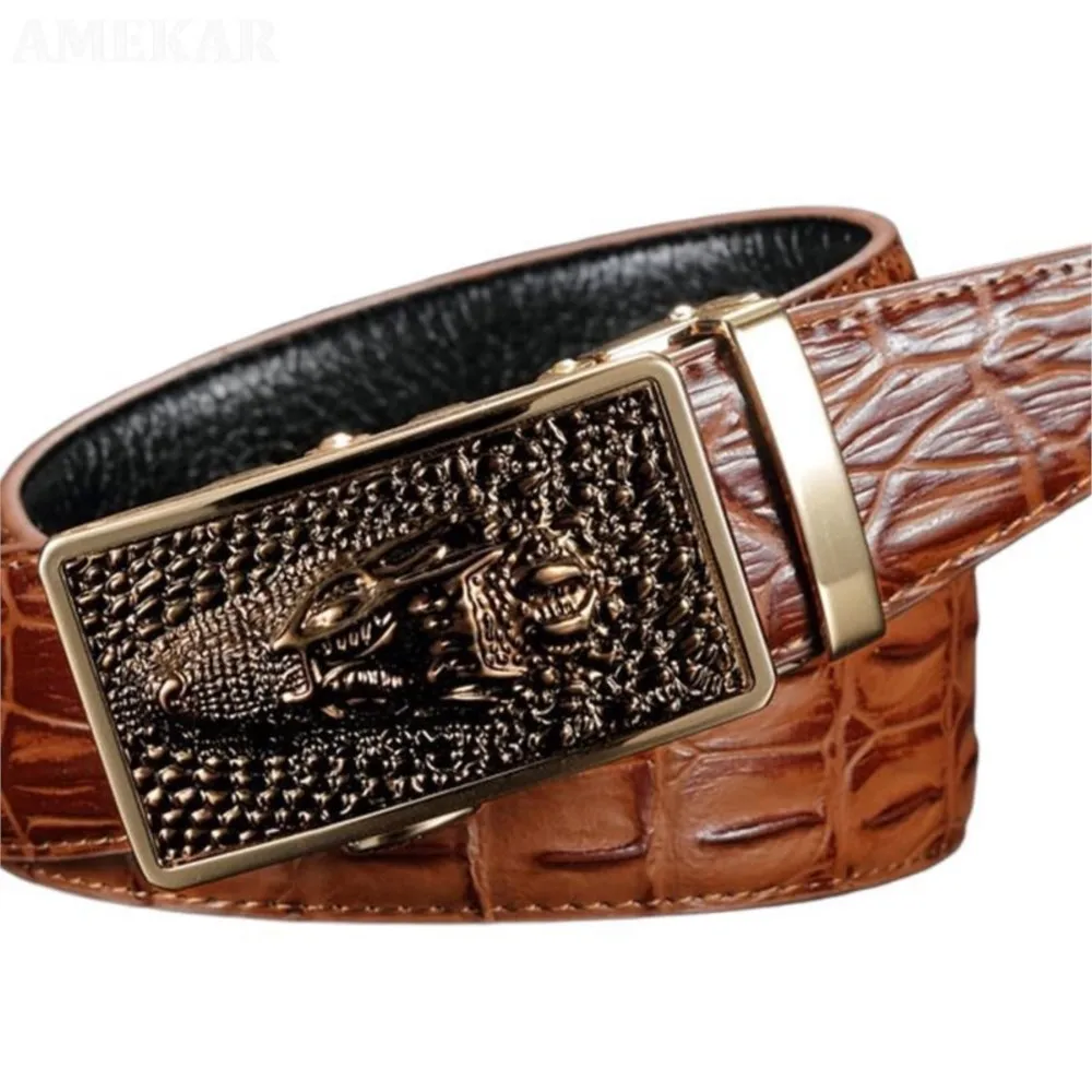 Luxury Cow Leather Belts For Men Alligator Pattern Automatic Buckle Men 's Belt Original 2022 Full Grain Leather Belts For Men