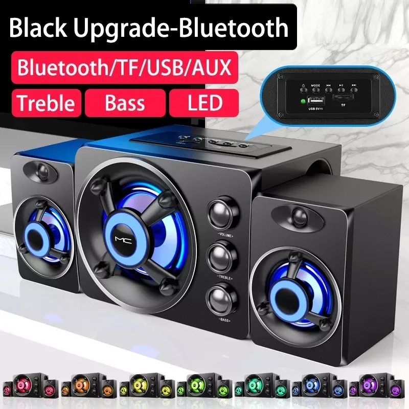 LED Computer Combination Speakers AUX USB Wired Wireless Bluetooth Audio System Home Theater Surround SoundBar for PC TV