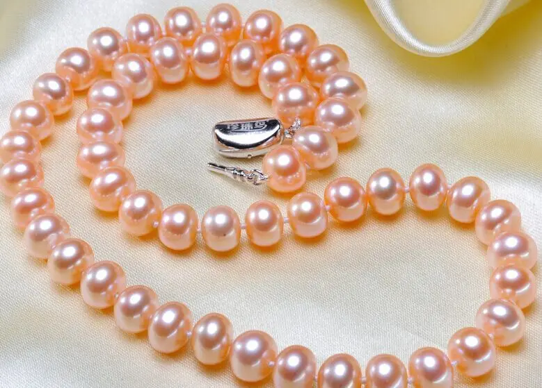 elegant 9-10mm south sea round gold pink pearl necklace18inch