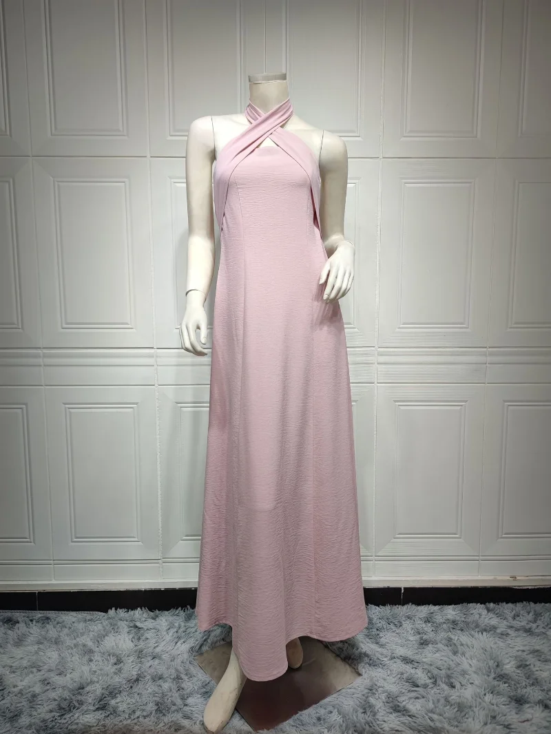 Fashion Muslim 2 Pieces Abaya Set for Women Pink Celebrity Halter Long Dress and Ostrich Feather Cardigan Outerwear Floral 2022