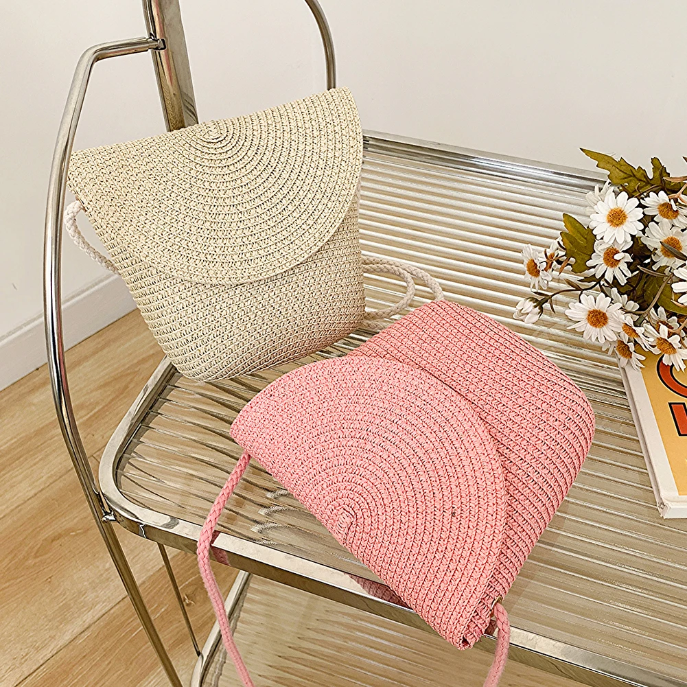 

Сумка ручной работы, модная летняя плетеная женская сумка-мессенджер, простая портативная элегантная однотонная сумка ручной работы для выходных и отпуска