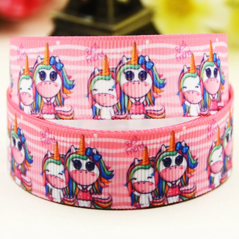 

22mm 25mm 38mm 75mm Unicorn Cartoon Character printed Grosgrain Ribbon party decoration 10 Yards X-05267