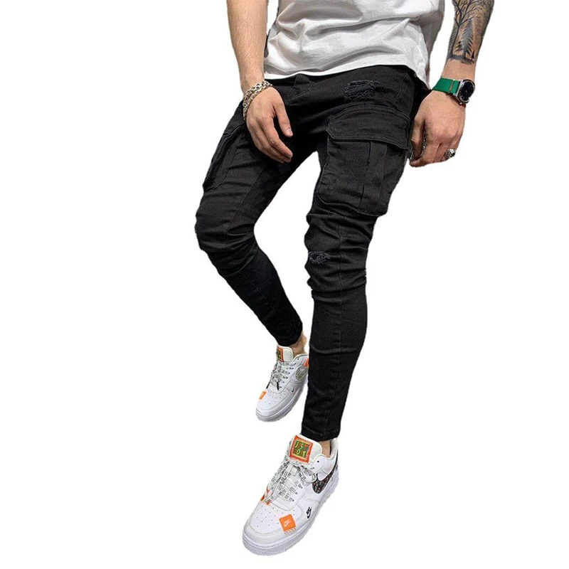 Men Fashion Jeans Middle Waist Slim Fit Jeans Mens Denim Pants Trousers Jean Male Long Pants Jogging Jean Streetwear Hip Hop