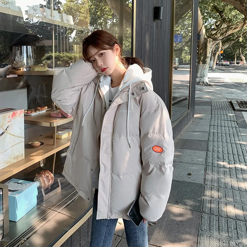 Casual Hooded Bubble Coats Winter Jacket Overcoat Women Thick Down Cotton Padded Short Parkas Female Solid Color Loose Outerwear