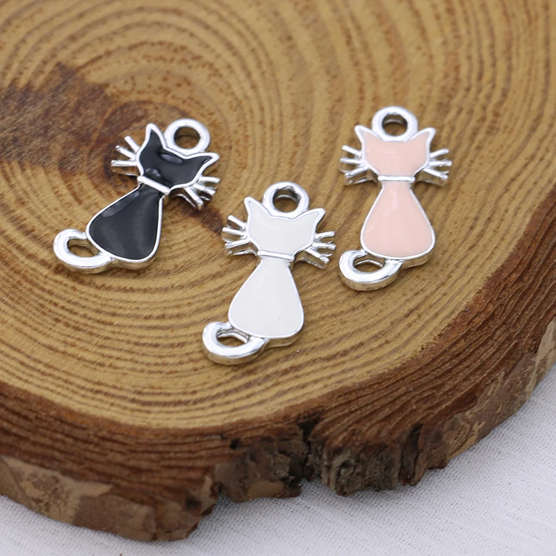 

5PCS Silver Plated Enamel Cat Charm Pendant Jewelry Making Bracelet Necklace Earrings DIY Earrings Accessories