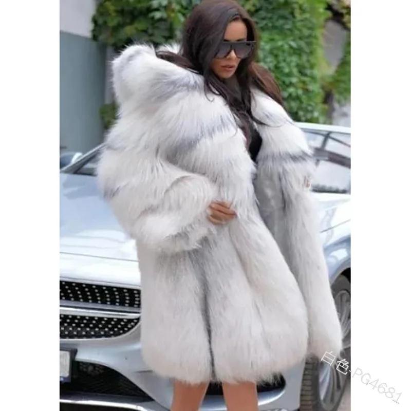 Women Autumn Winter Thicken Warm Faux Fur Hooded Jacket Fashion Long Coat Female Long Sleeve Oversize 5XL Faux Fur Luxurious