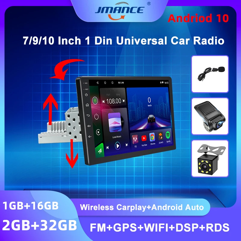 7/9/10 inch 1DIN Universal Car Radio Android 10 Touch Screen Carplay Car Stereo Radio Player GPS Navigation Universal autoradio