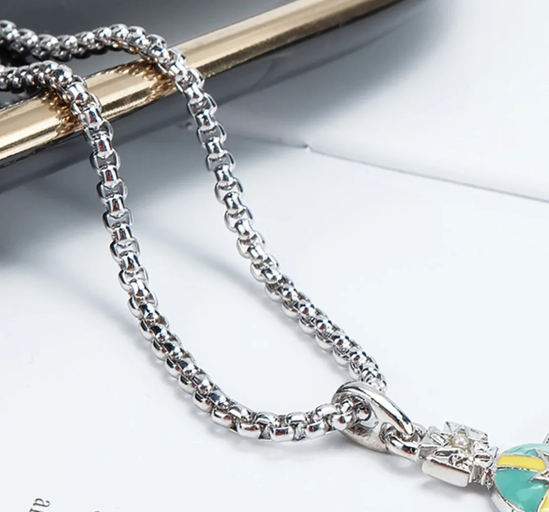 

European and American Fashion Silver Edge Powder Paint Green Paint Meteor Type Saturn Earrings Necklace