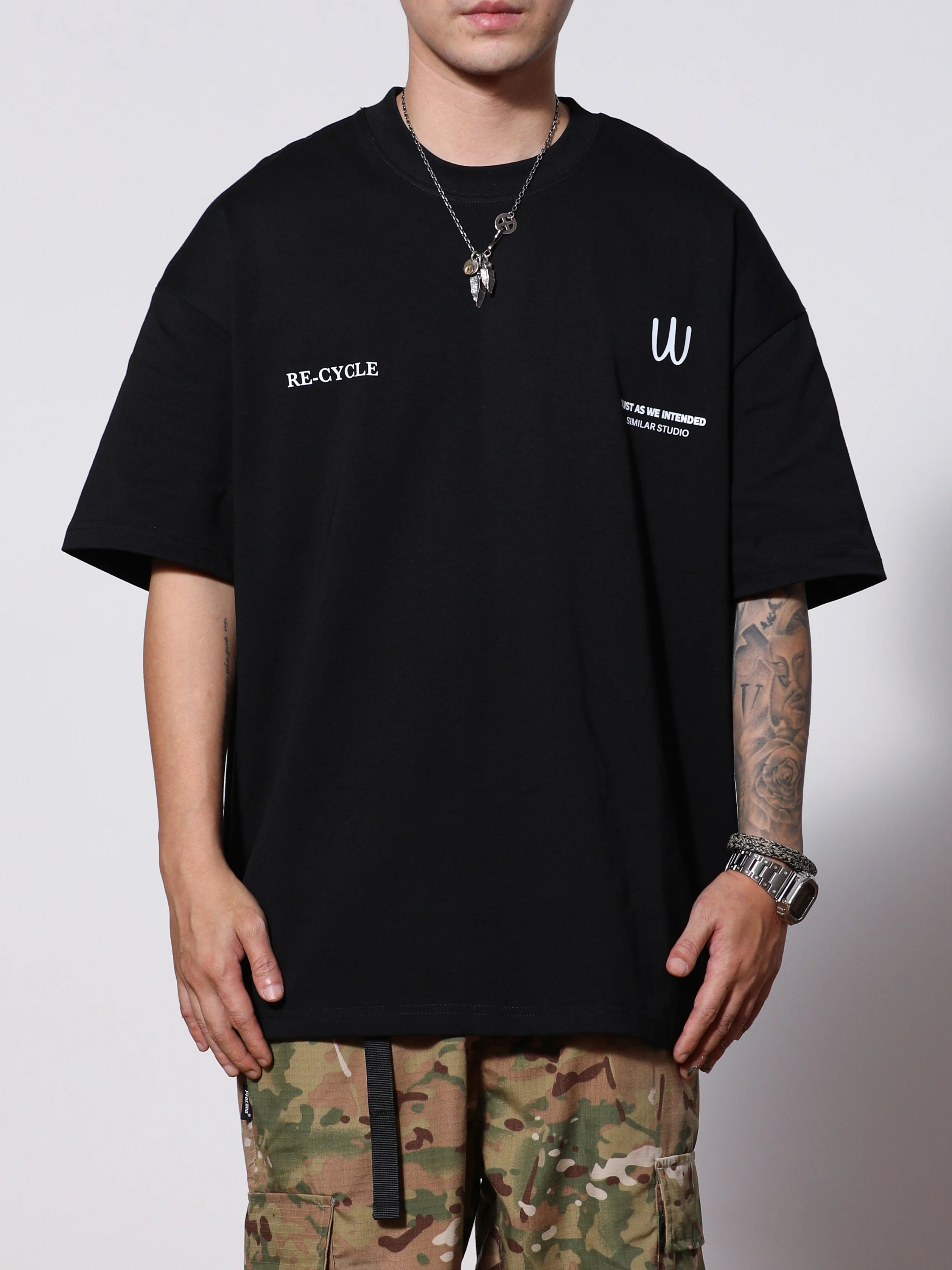 Summer Clothing Heavy Japan fashion Casual Retro Letters Print Short sleeve T-shirt Couple Loose Small Neckline Half Sleeve T...