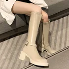 Женские сапоги на молнии, высокие сапоги на толстом каблуке, сапоги до колена на платформе, женская обувь, модная лаконичная женская обувь из искусственной кожи