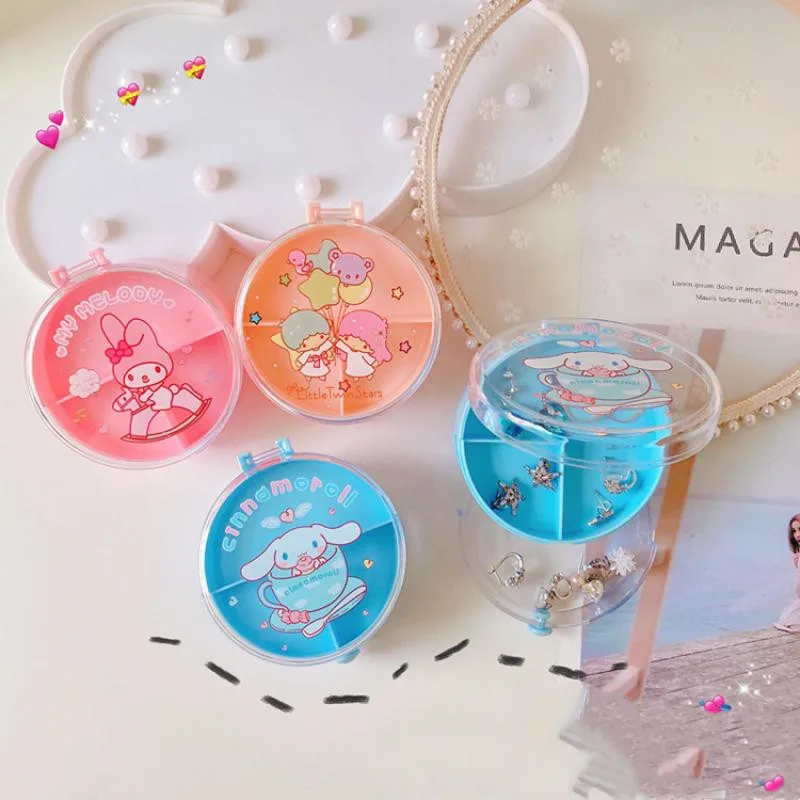 

Sanrio My Melody Cinnamorll Cute Double Layer Jewelry Box Earrings Necklace Ring Classification Jewelry Storage Box New Products
