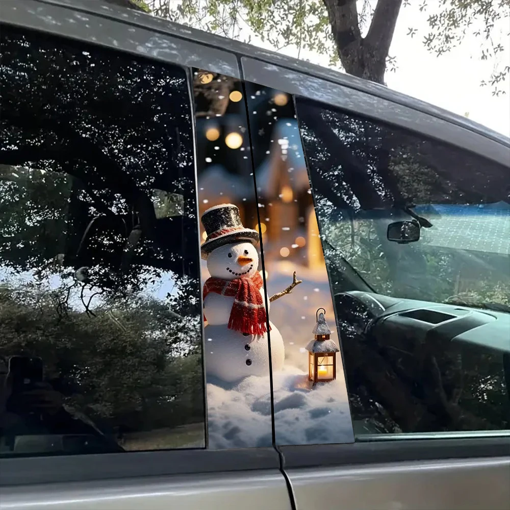 

2 шт., наклейка с Санта-Клаусом, наклейка на заднюю стойку автомобиля, рождественское украшение, виниловая самоклеящаяся наклейка, наклейка на оконную стойку автомобиля