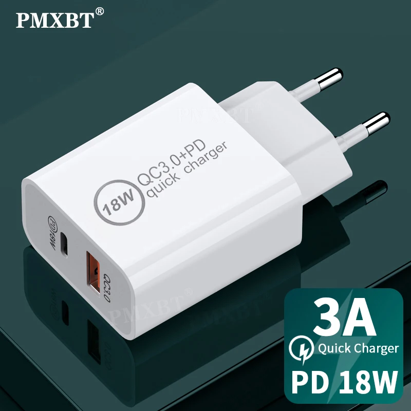 

PD 18W USB Type C Charger QC 3.0 EU US UK AU Plug Adapter For iPhone 12 Xiaomi Samsung Mobile Phone Charger USB C Fast Charging