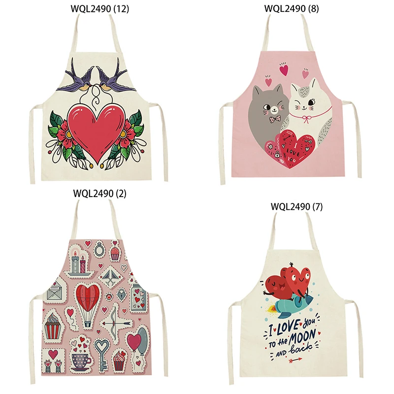 

Creative Couple Love Apron Linen Apron Kitchen Accessories Sleeveless Apron Cartoon Aprons for Woman Custom Apron Cooking Waist