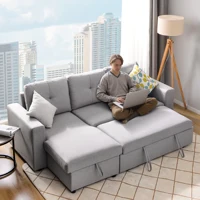 Reversible Pull out Sleeper L-Shaped Sectional Storage Sofa Bed,Corner sofa-bed with Storage Chaise Left/Right Handed