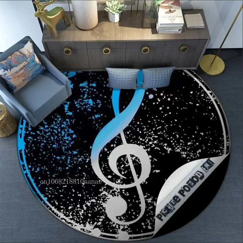 Современное музыкальное пианино круглый ковер черно-белый музыкальные ноты
