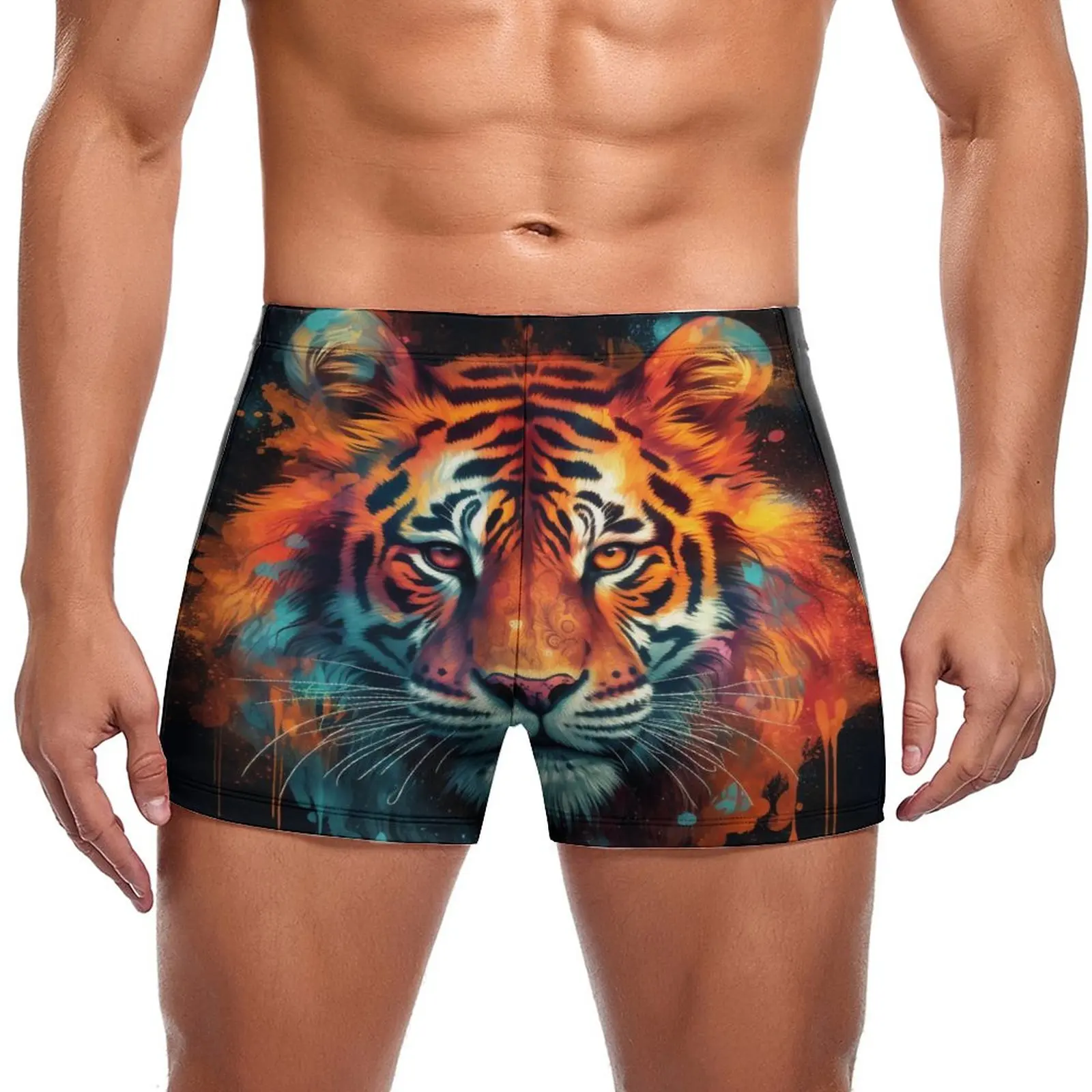 

Купальные трусы с тигром, эластичные боксеры для плавания с увлекательным изображением головы животного, тренировочный мужской купальник с чашками пуш-ап