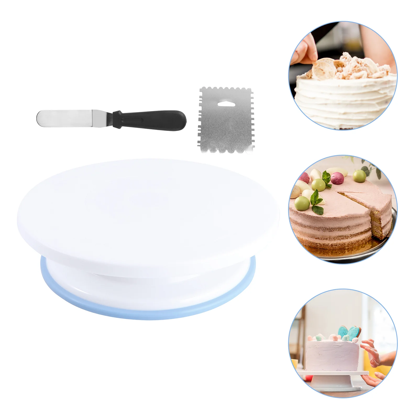 

Cake Decorating Stand Rotating Holder Revolving Tool Turntable Spatula Baking Display Kit Tray Leveler Plate Scraper Set Gift