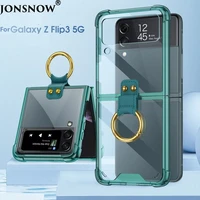 ring stand shockproof case for samsung galaxy z flip 3 zflip3 cover transparent phone cases airbag anti drop protective shell