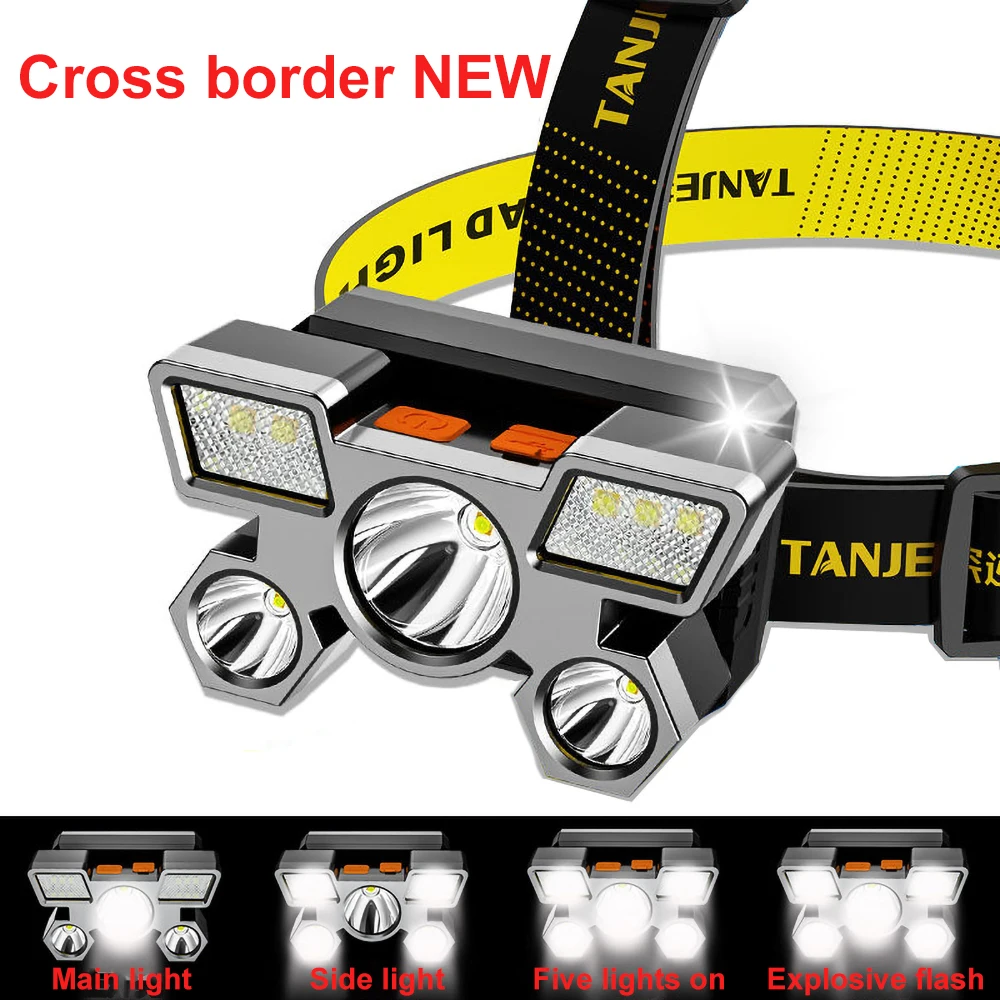 

Strong Light Headlamp Five-headed Airplane Lamp Usb Charging Head-mounted Convenient Outdoor Miner's Lamp Headlamp Lighting Tool
