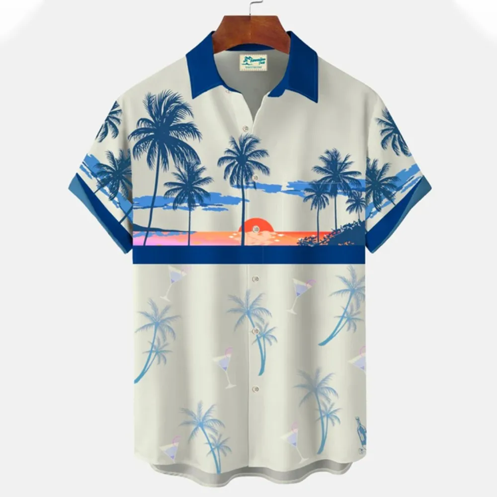 2023 Summer Men's New Fashion Hawaiian Shirt Fresh and Elegant Pattern Short Sleeve Top Plus Size Beach Casual Loose Fit