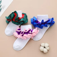 1 pair beautiful elastic adorable girls cute ruffle frilly dancing dress ankle socks daily wear baby short socks baby socks