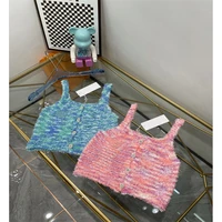 women short vests downy homochromatic system mixed with metal decorations and diamonds casual and youth style 2022 summer