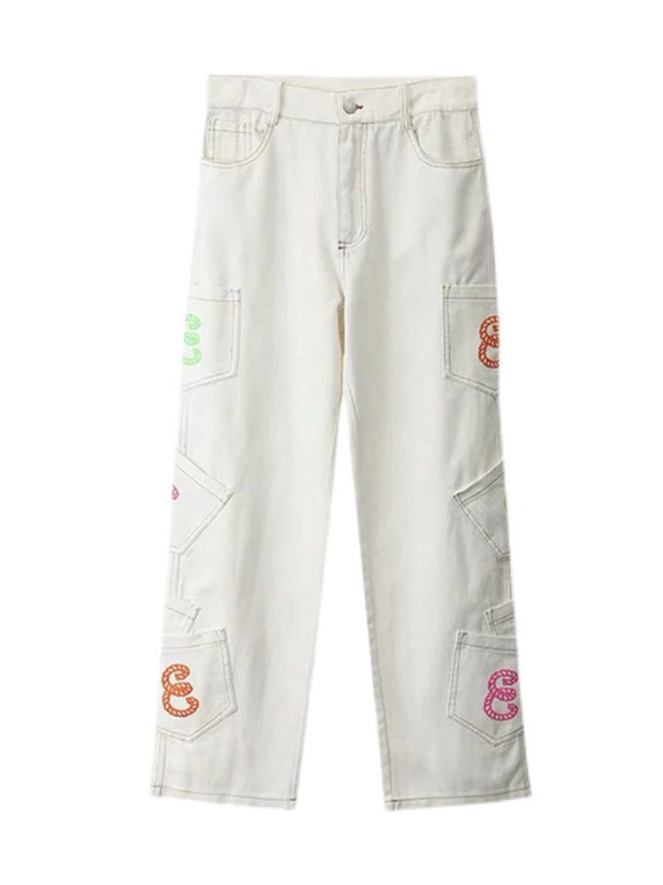 Hip-hop Design Letter Embroidery Y2k Jeans Men and Women's Same Style Straight Loose Wide-leg Workwear Casual Pants Ins Hot Sale